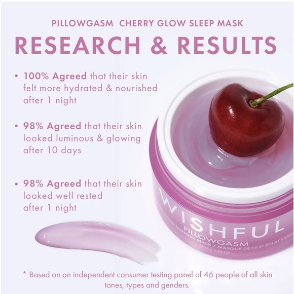 WISHFUL Pillowgasm Vitamin-Rich Cherry Glow Sleep Mask New FullSz - Picture 4 of 6